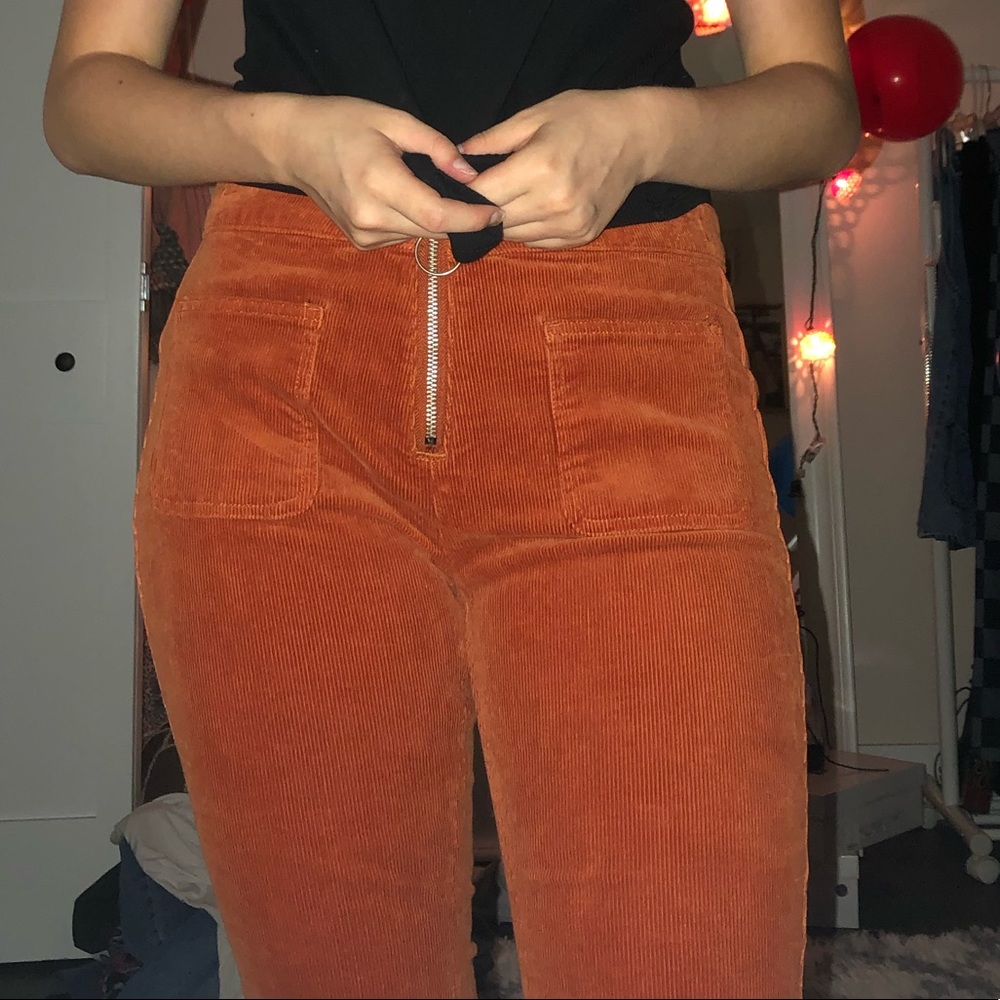 Orange corduroy zip up pants